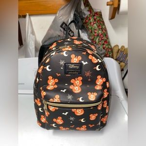 Disney Loungefly Pumpkin Mickey Pattern Mini Backpack